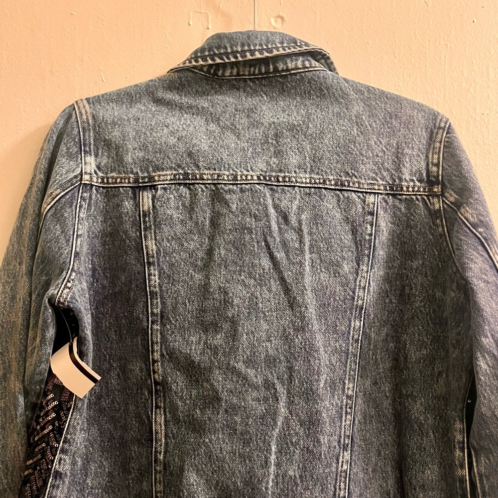 nwt ๐ denim moto jacket with abstract plaid sequins - Picture 13 of 16